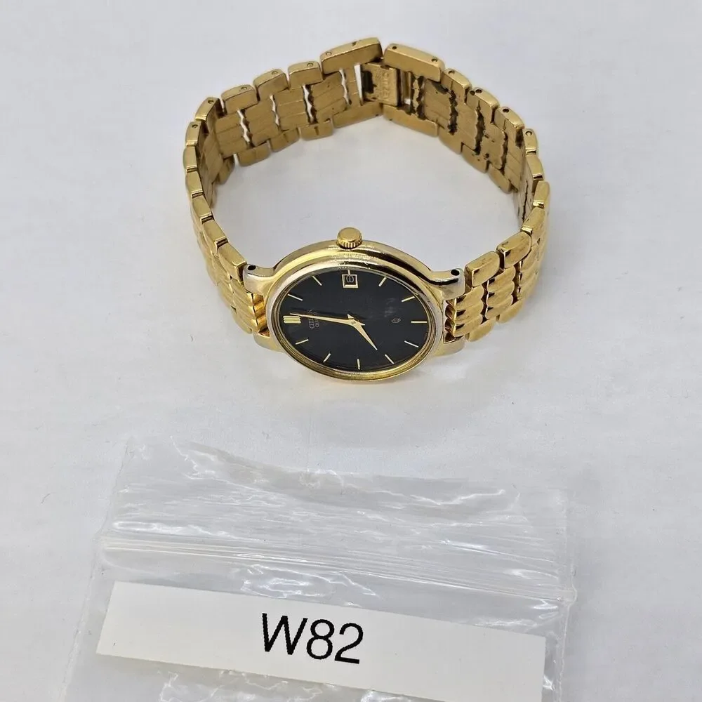 VTG Citizen CQ Women's Watch 32MM Black Dial Date Gold Bracelet 7.5